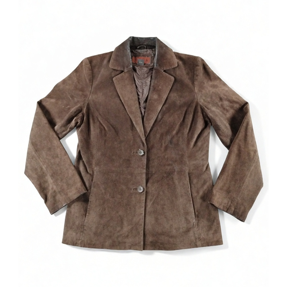 Siena Womens Leather Blazer Jacket Size 10 Two Button Long Sleeve Outerwear Coat